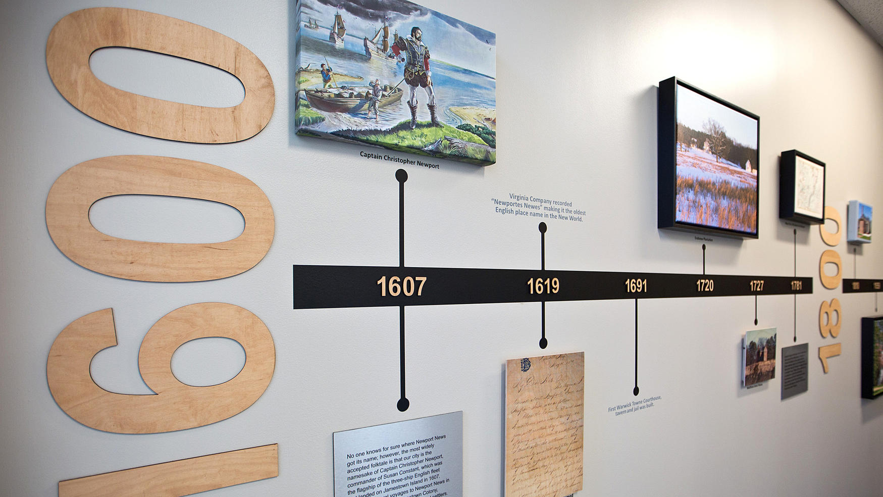 Newport News Tourism Office, wall timeline of the city's history