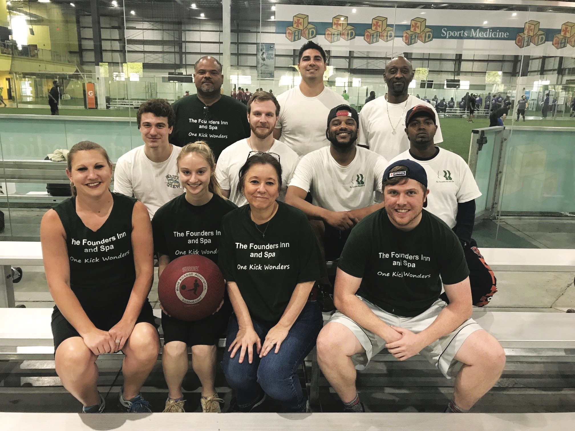 Founders Inn employees playing kickball